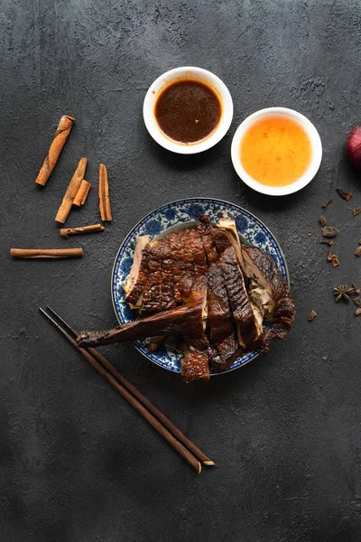 chinese roasted duck with dark background