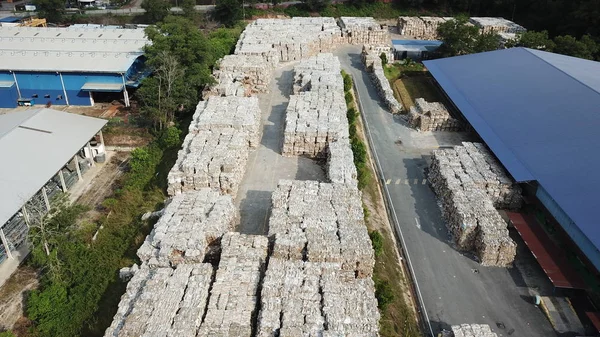Plastic Bottles Compressed Bales Ready Recycling Aerial View — Stock Photo, Image
