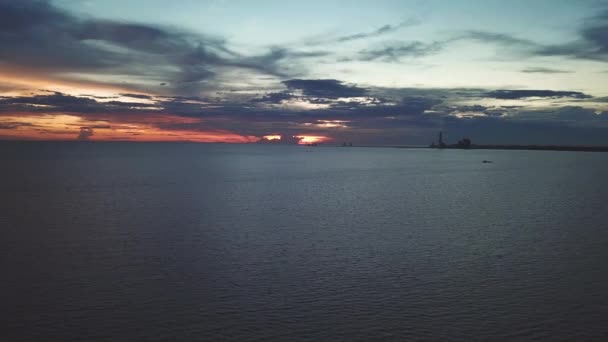 Sunset Malacca Straits Beach Drone Shot — Stock Video