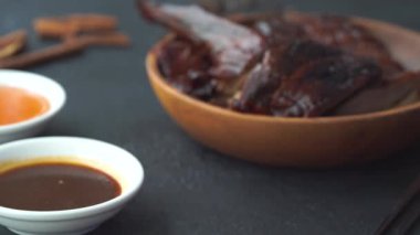 lezzetli Çin Barbekü domuz eti yakın çekim görüntüleri