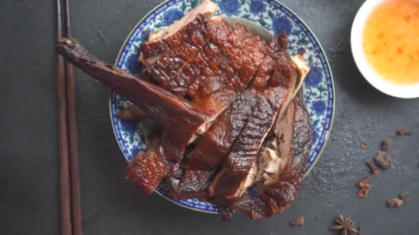 Topo Ver Imagens Deliciosa Carne Porco Churrasco Chinês — Vídeo de Stock