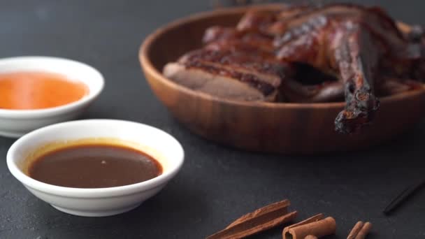 Close Imagens Delicioso Chinês Bbq Porco — Vídeo de Stock