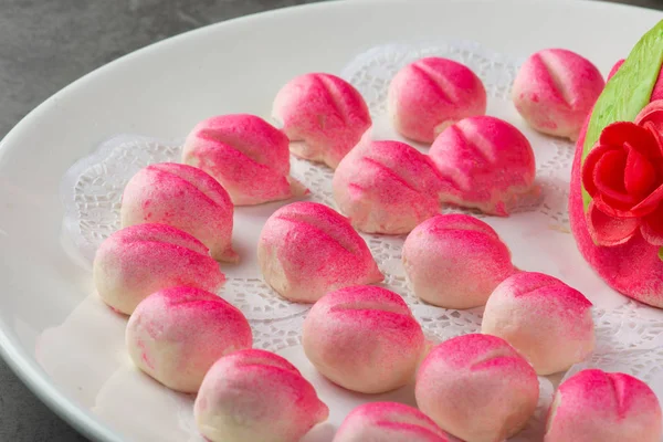 Close Shot Chinese Longevity Peach Buns White Plate — Stock Photo, Image