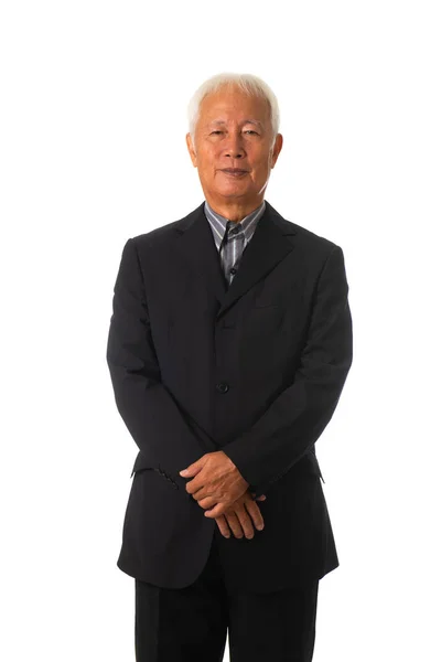 Senior Aziatische Zakenman Pak Geïsoleerd Wit — Stockfoto