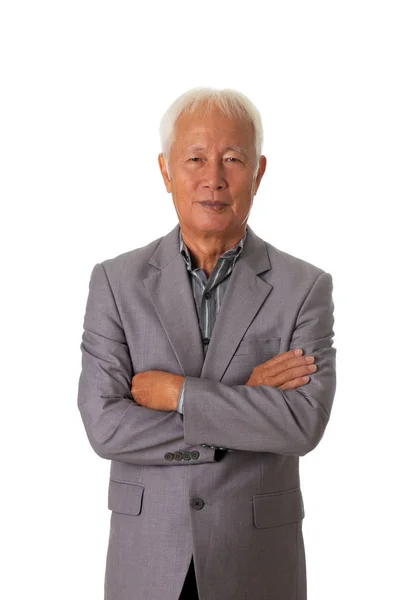 Senior Aziatische Zakenman Pak Geïsoleerd Wit — Stockfoto