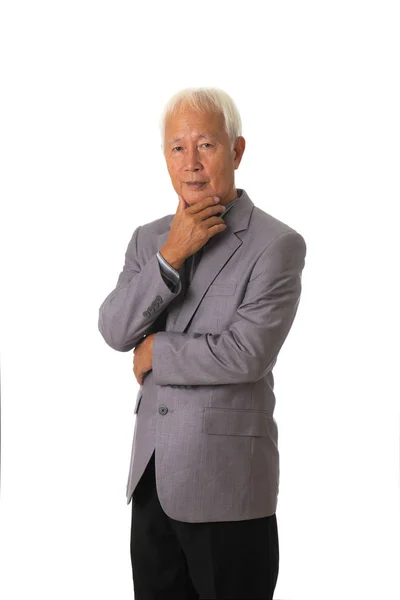 Senior Asiático Hombre Negocios Traje Aislado Blanco — Foto de Stock