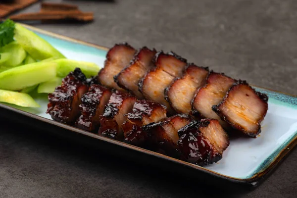 Närbild Kinesiska Söt Bbq Fläsk Plattan — Stockfoto