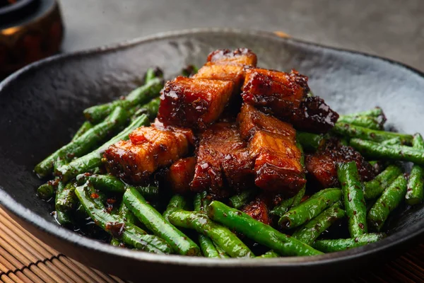 Spicy Stir Fried Green Beans Pork Belly Bpwl — Stockfoto