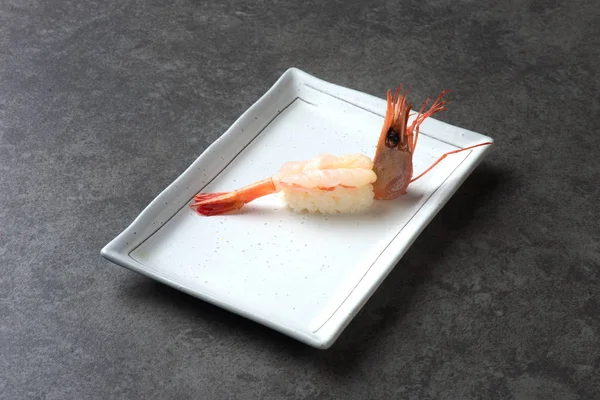 Close Shot Fresh Amaebi Sweet Shrimp Sushi Plate — Stock Photo, Image