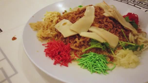 Close Footage Asian Noodles Plate Restaurant — Stock Video