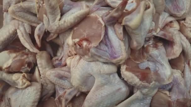 Γκρο Πλαν Πλάνα Του Πόδια Κοτόπουλου Που Πωλούν Στην Αγορά — Αρχείο Βίντεο