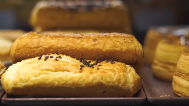 Imagens Close Deliciosa Pastelaria Forno — Vídeo de Stock