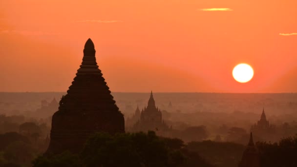 Vacker Solnedgång Över Gamla Bagan Tempel Myanmar — Stockvideo