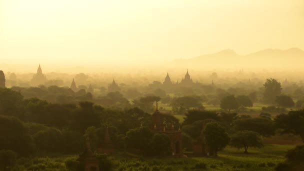 Prachtige Zonsondergang Oude Bagan Tempels Myanmar — Stockvideo