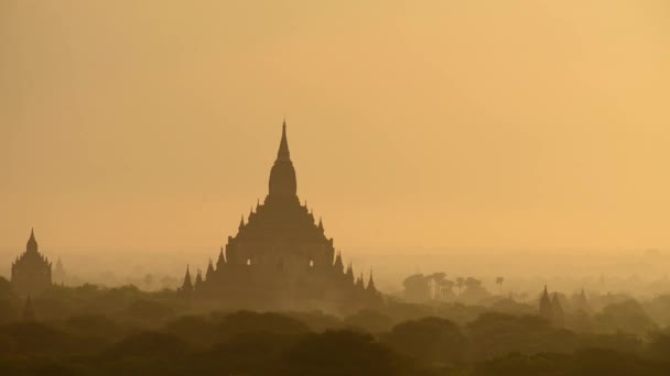 Vacker Solnedgång Över Gamla Bagan Tempel Myanmar — Stockvideo