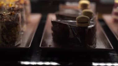 close-up footage of various sweet pastry displayed in store