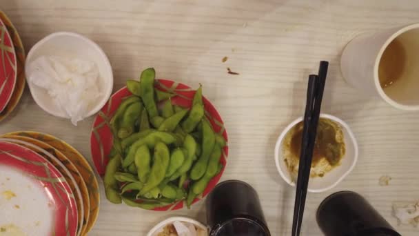 Top View Imagens Pratos Vazios Depois Tradicional Asiático Jantar — Vídeo de Stock