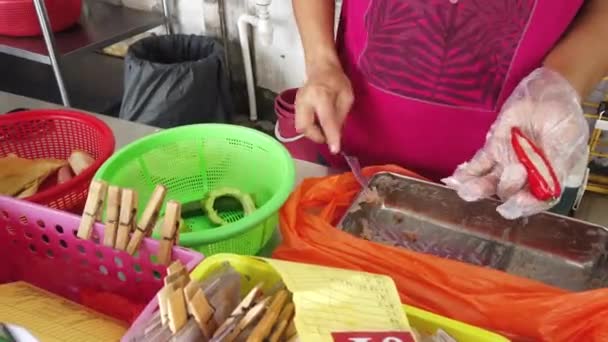 Селангор Малайзія Лютого 2019 Вулична Їжа Підготовка Ринку Під Час — стокове відео