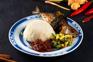 Chili Paste ve Rice ile Fried uskumru yakın çekim shot