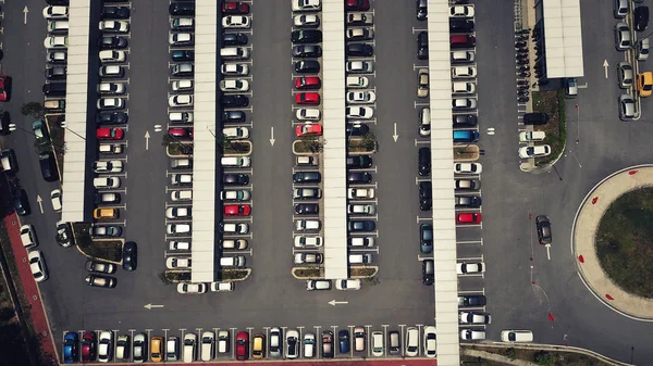 Tiro Vista Superior Carro Área Estacionamento Perto Estação Mrt — Fotografia de Stock