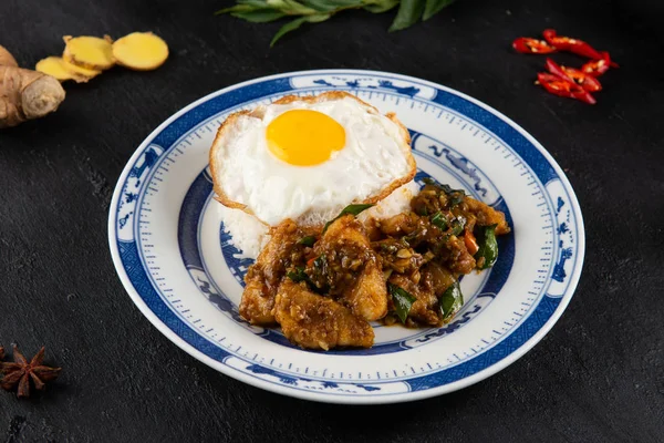Close Shot Kam Heong Stir Fry Chicken Rice Malaysian Dish — Stock Photo, Image