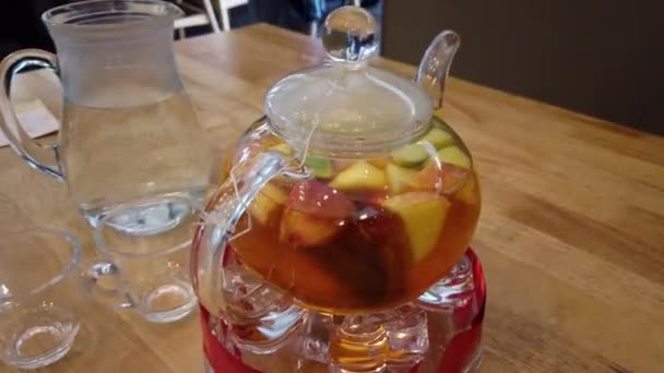 Glass Black Fruit Tea Glass Teapot — Stock Video