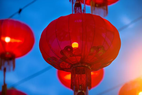 Linternas Año Nuevo Chino Ciudad China Los Personajes Son Saludos — Foto de Stock