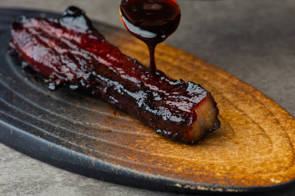 close-up shot of Char-siew Pork Meat Asian Food
