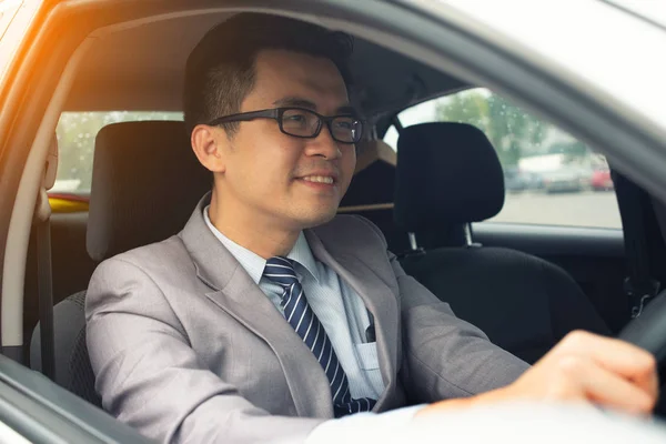 Adult Happy Young Businessman Driving Car — Stock Photo, Image