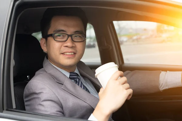 Adult Happy Young Businessman Driving Car — Stock Photo, Image