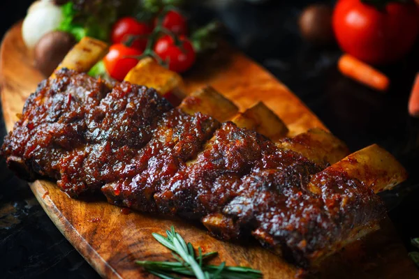 Primer Plano Barbacoa Carne Res Costillas Filete Servido Con Chile — Foto de Stock