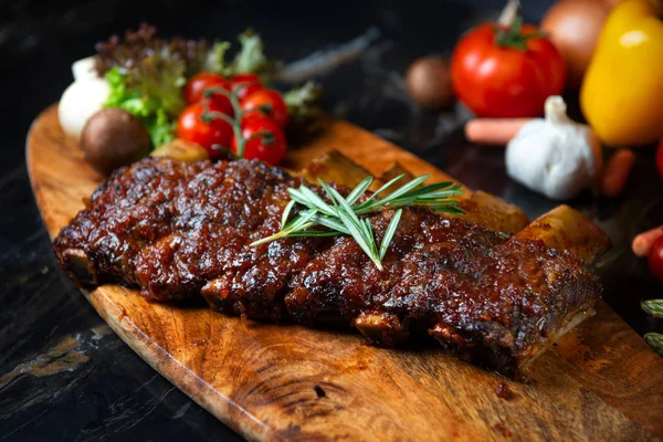 Primer Plano Barbacoa Carne Res Costillas Filete Servido Con Chile — Foto de Stock