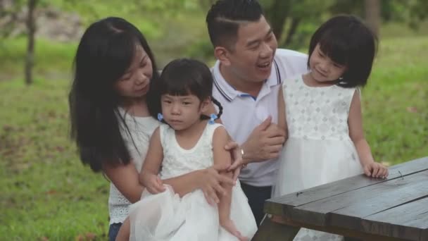 Feliz Família Asiática Desfrutando Seu Tempo Parque — Vídeo de Stock