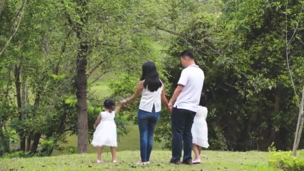 Happy Asian Family Enjoying Time Park — Stock Video
