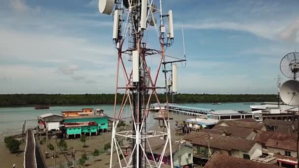 Close Footage Antenna Tower Communication — Stock Video
