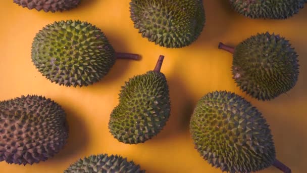 Záběry Durian Světle Žlutém Povrchu — Stock video