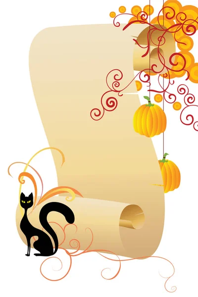 Retro style cartoon cute Helloween scroll banner with pumpkins a — Stock Vector