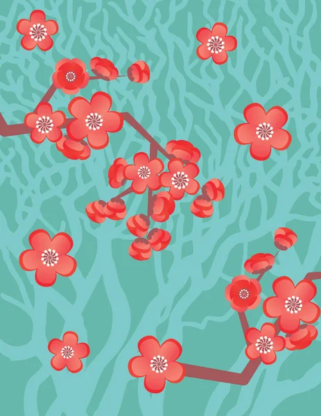 Sakura Florescendo Árvore Azul Vermelho Fundo Flores Ilustração — Fotografia de Stock
