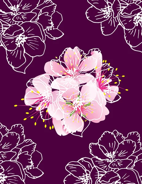 春の花のシームレスなパターン — ストックベクタ