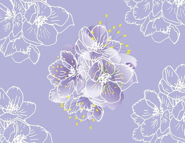 Violeta Mano Dibujado Flores Primavera Vector Púrpura Fondo — Vector de stock