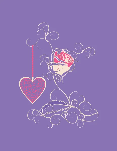 Rosa Abstracta Corazón Sobre Fondo Púrpura — Archivo Imágenes Vectoriales
