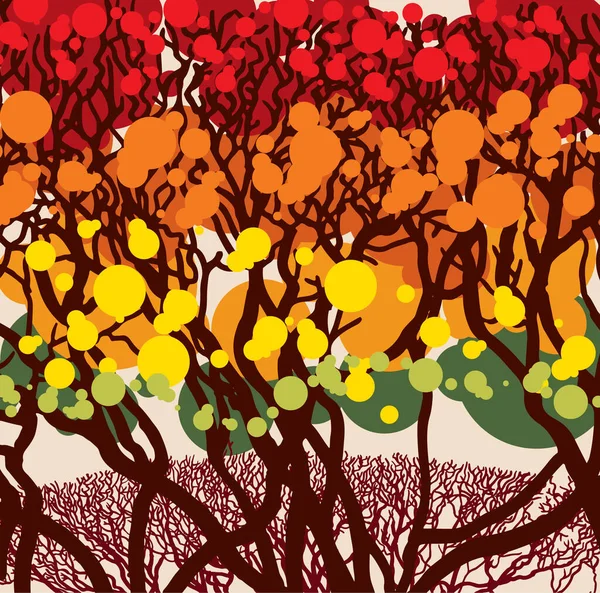 Renkli Sonbahar Ağaçları Çizgi Film Kırmızı Sarı Turuncu Yeşil Sonbahar — Stok fotoğraf