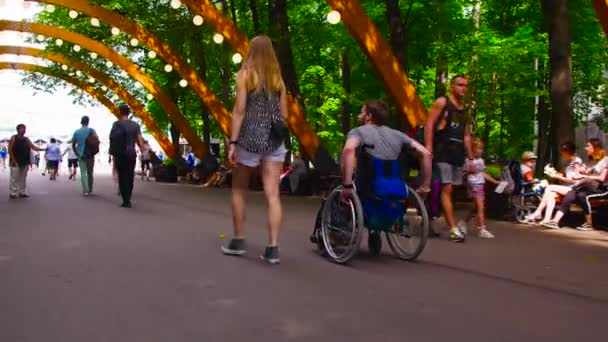 Jonge uitschakelen man lopen in het park met zijn vrouw — Stockvideo