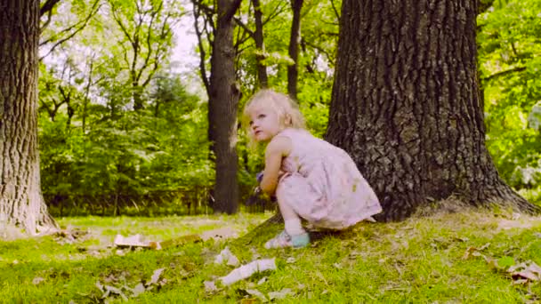 Une fille assise dans le parc sur l'herbe — Video