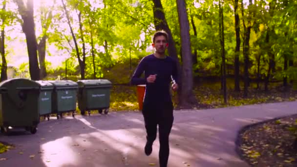 Jonge man loopt in het park. Fitness — Stockvideo