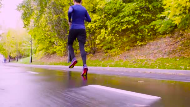 Un joven corriendo por el parque. Otoño — Vídeos de Stock