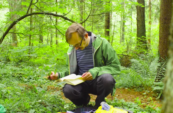 森林の植物を調べることで生態学者 — ストック写真