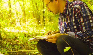 Adam ekolojist sitesi işaretleme kare içinde bitkiler açıklar.