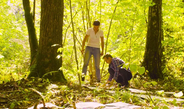 Twee wetenschapper ecoloog werken in het bos — Stockfoto