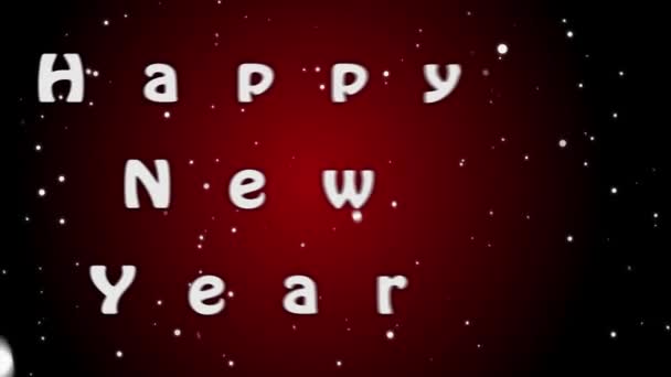 Animatie Happy New Year, witte letters op rode achtergrond — Stockvideo